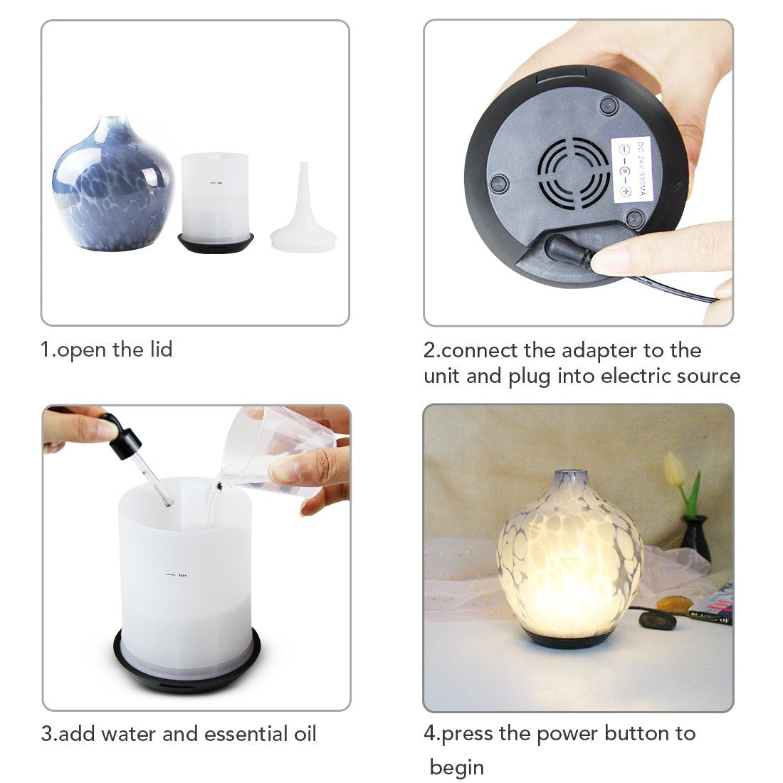 Cool Mist Ultrasonic Glass Aroma Diffuser